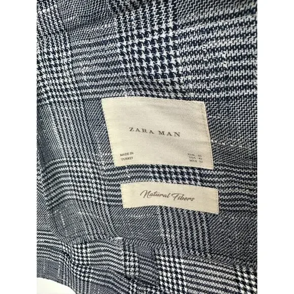 Zara Man Blazer Jacket Plaid Houndstooth Navy Blue & White US Men's Size 42 - Picture 6 of 13